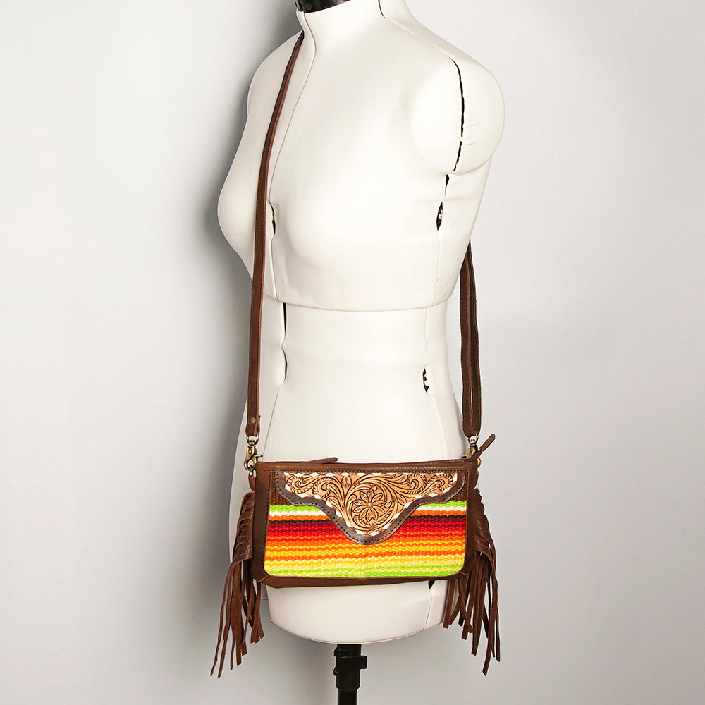 American Darling Small Crossbody Hand Tooled Saddle Blanket Genuine Leather