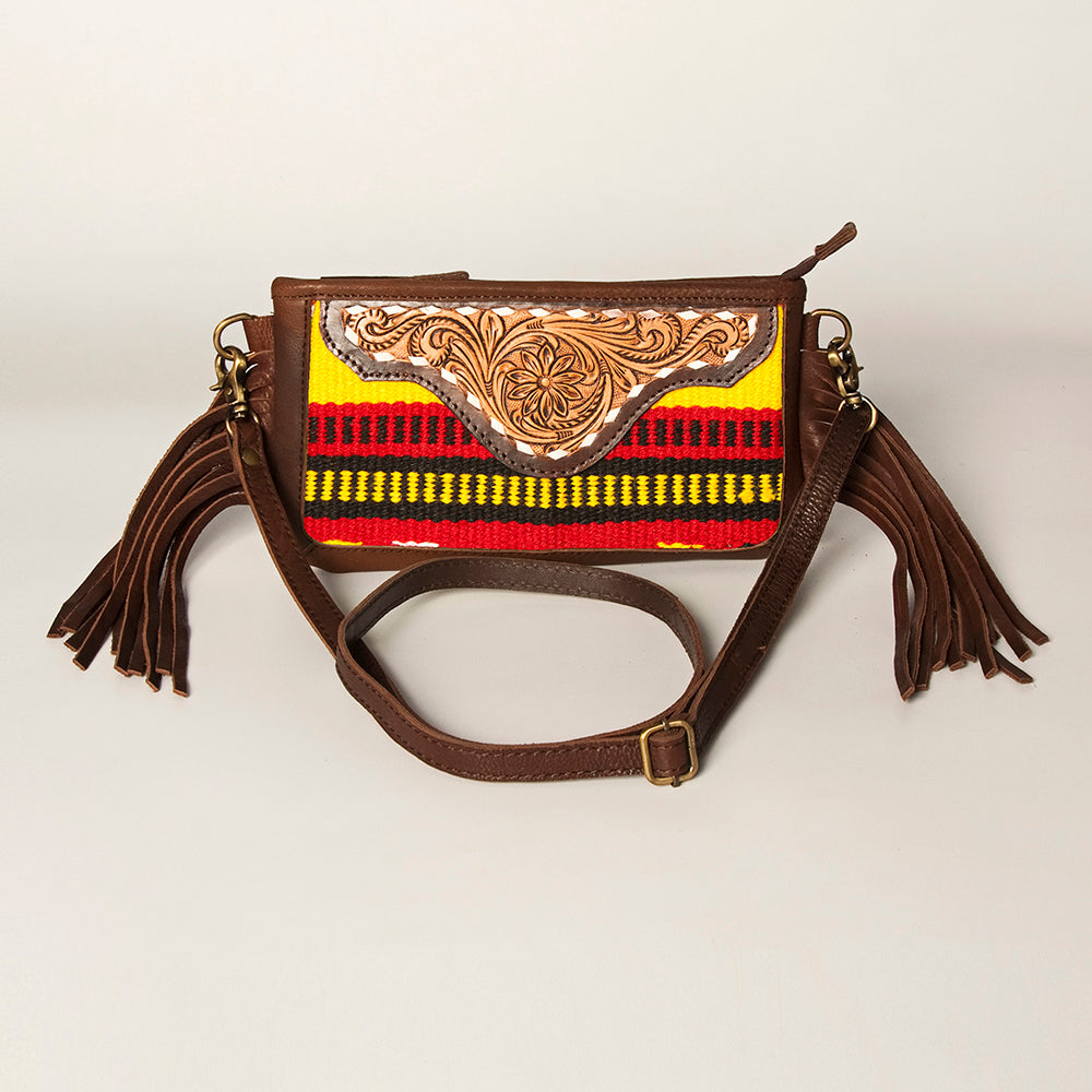 American Darling Small Crossbody Hand Tooled Saddle Blanket Genuine Leather