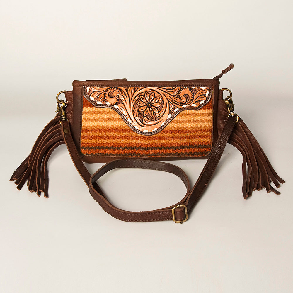 American Darling Small Crossbody Hand Tooled Saddle Blanket Genuine Leather