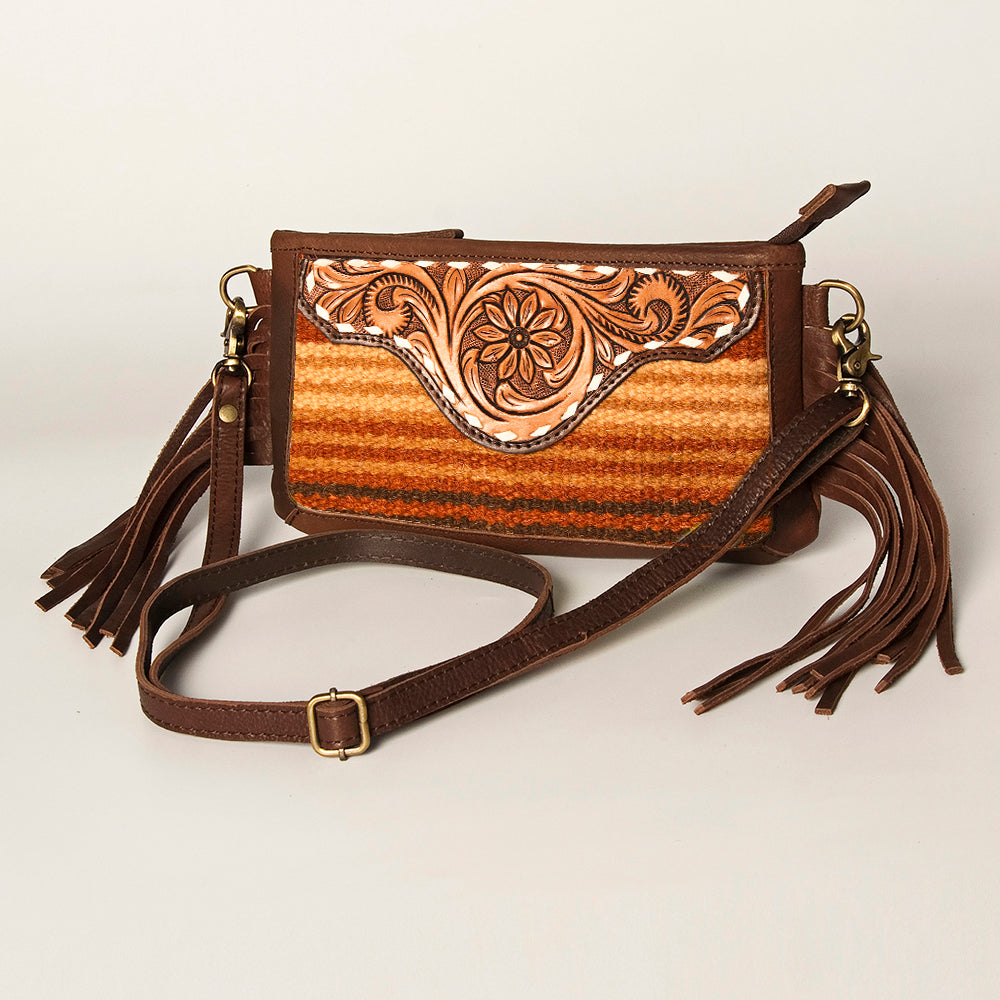 American Darling Small Crossbody Hand Tooled Saddle Blanket Genuine Leather