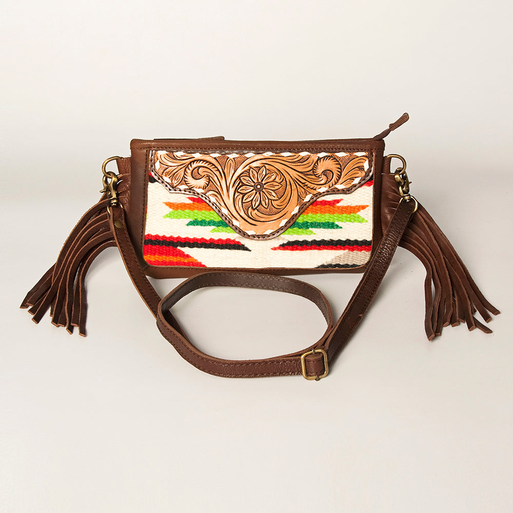 American Darling Small Crossbody Hand Tooled Saddle Blanket Genuine Leather