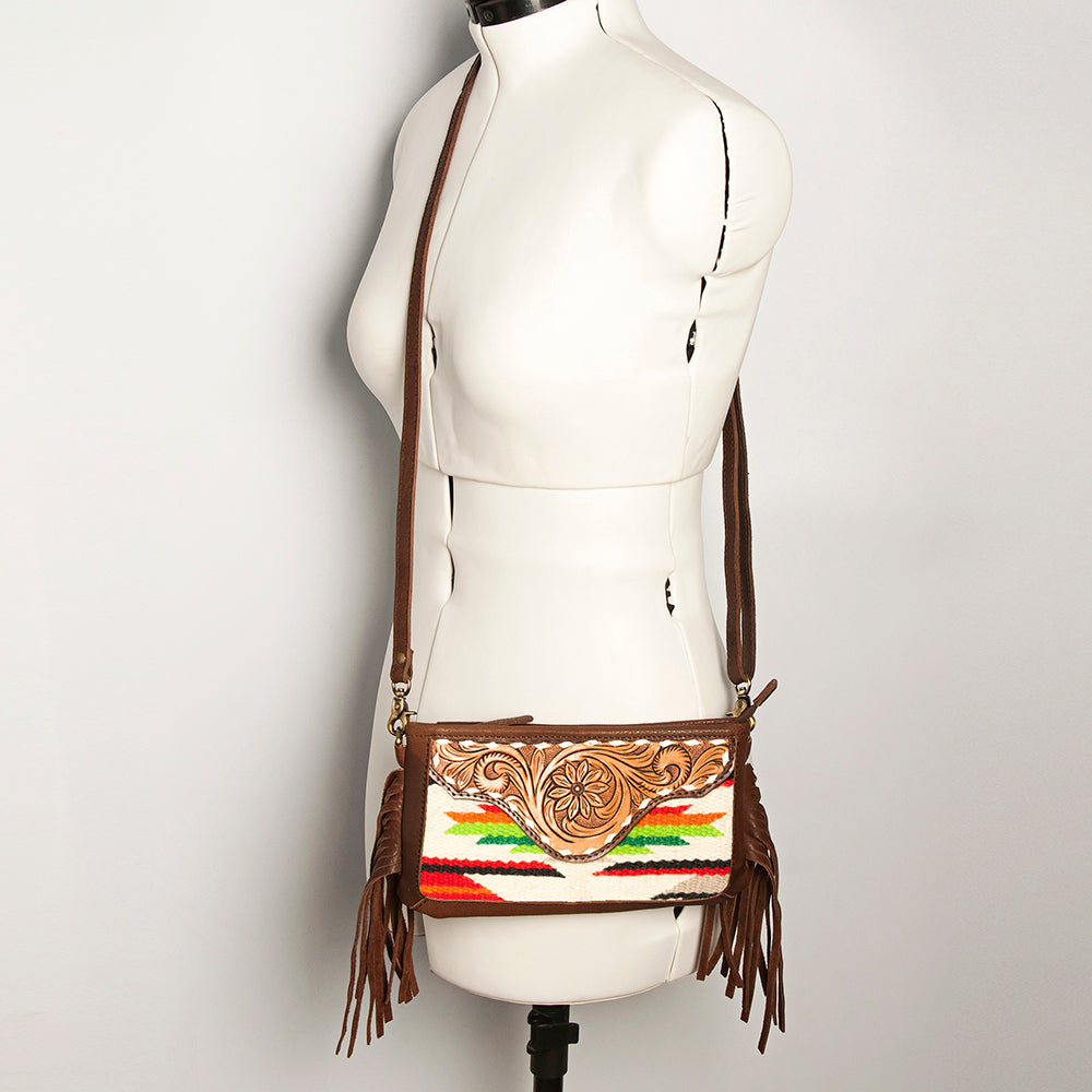 American Darling Small Crossbody Hand Tooled Saddle Blanket Genuine Leather