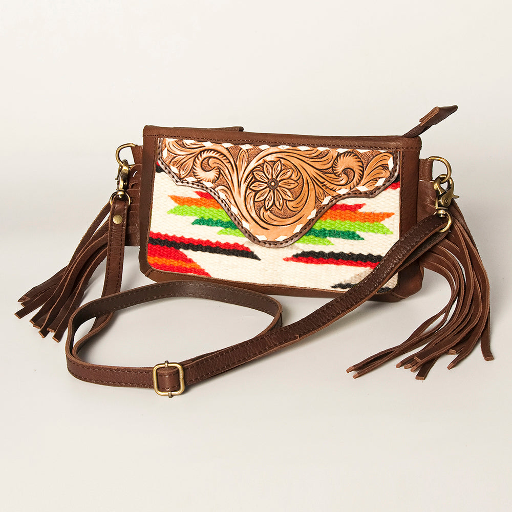 American Darling Small Crossbody Hand Tooled Saddle Blanket Genuine Leather