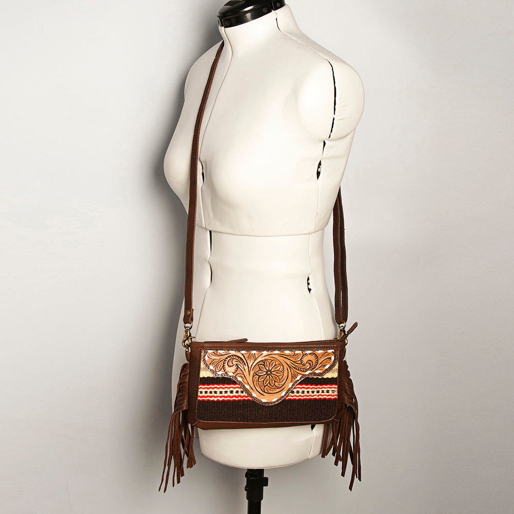 American Darling Small Crossbody Hand Tooled Saddle Blanket Genuine Leather