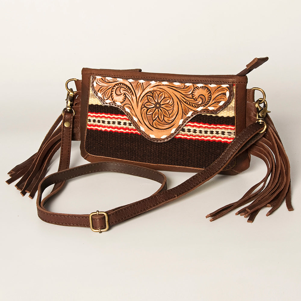 American Darling Small Crossbody Hand Tooled Saddle Blanket Genuine Leather