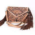 American Darling Leather Envelope for Women - Hand Tooled Floral Carved Genuine Leather Crossbody with Fringes & YKK Zipper