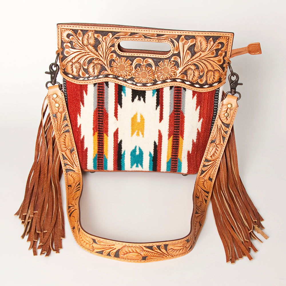 American Darling Clutch Hand Tooled Saddle Blanket Fabric Genuine Leather Western Women Bag Handbag Purse | Purses for Cute