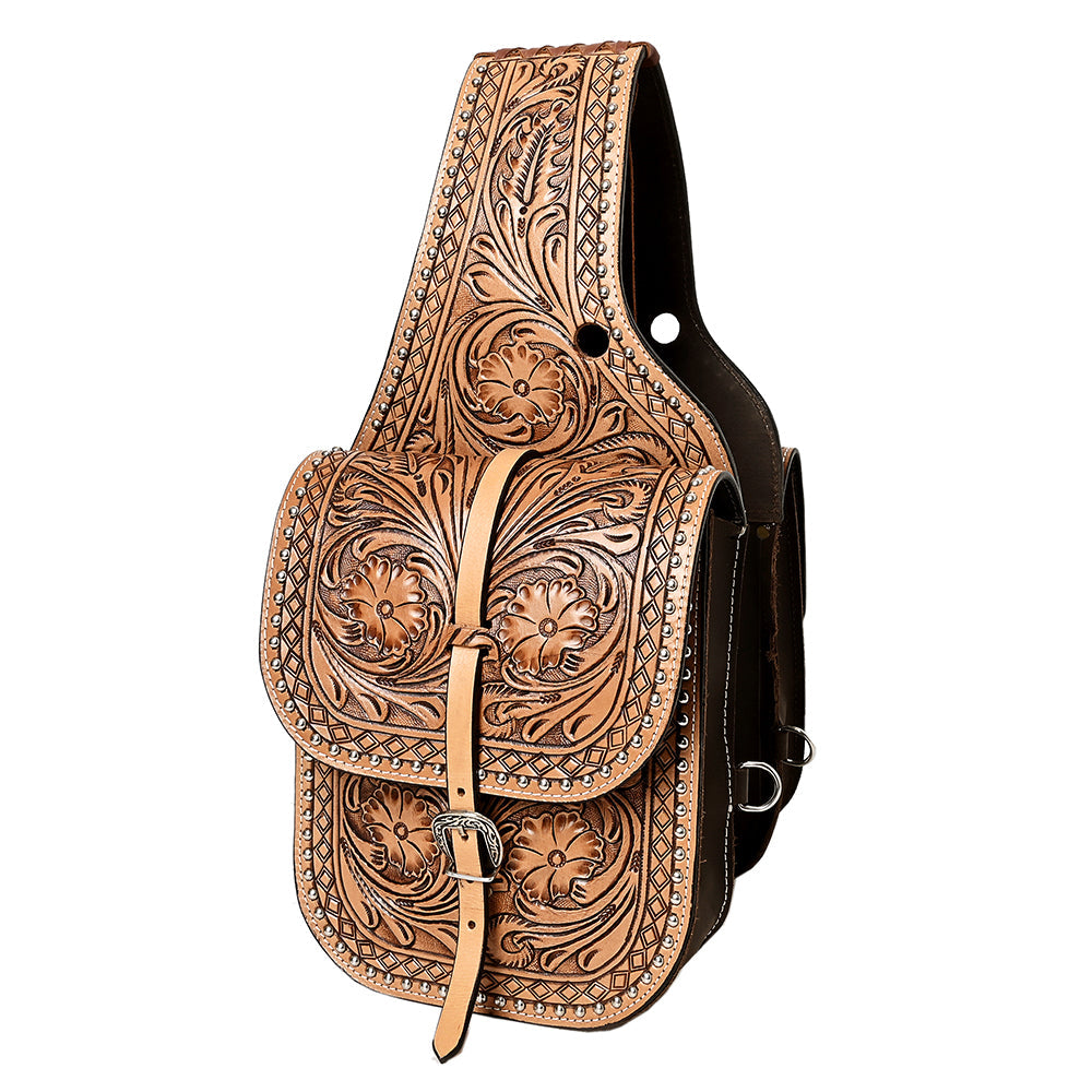 Hilason Floral  Western Horse Leather Saddle Bag Heavyduty Traditional Trail Ride