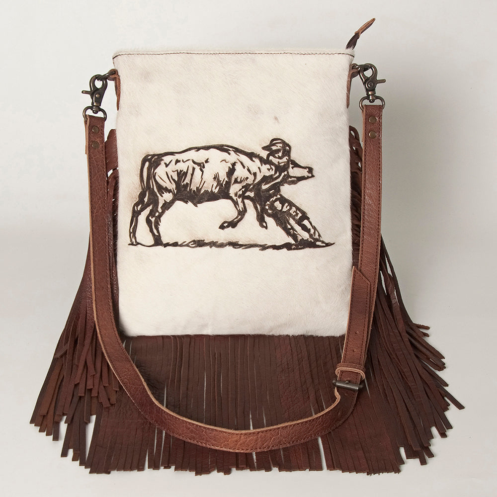 American Darling Messenger Hand Tooled Hair On Genuine Leather Western Women Bag Handbag Purse | Cute