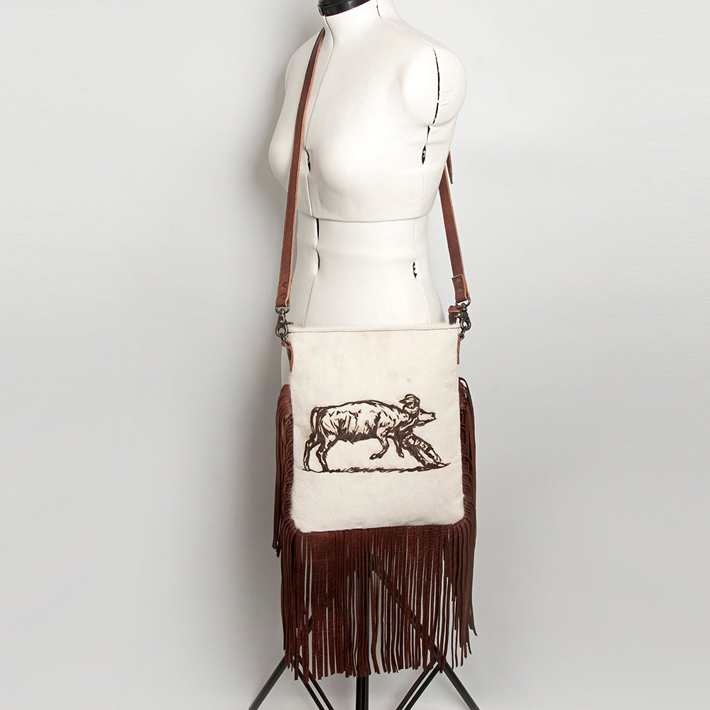 American Darling Messenger Hand Tooled Hair On Genuine Leather Western Women Bag Handbag Purse | Cute