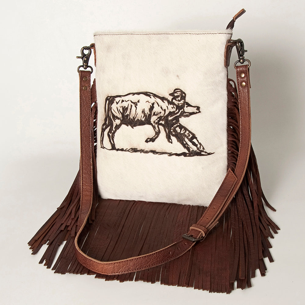 American Darling Messenger Hand Tooled Hair On Genuine Leather Western Women Bag Handbag Purse | Cute