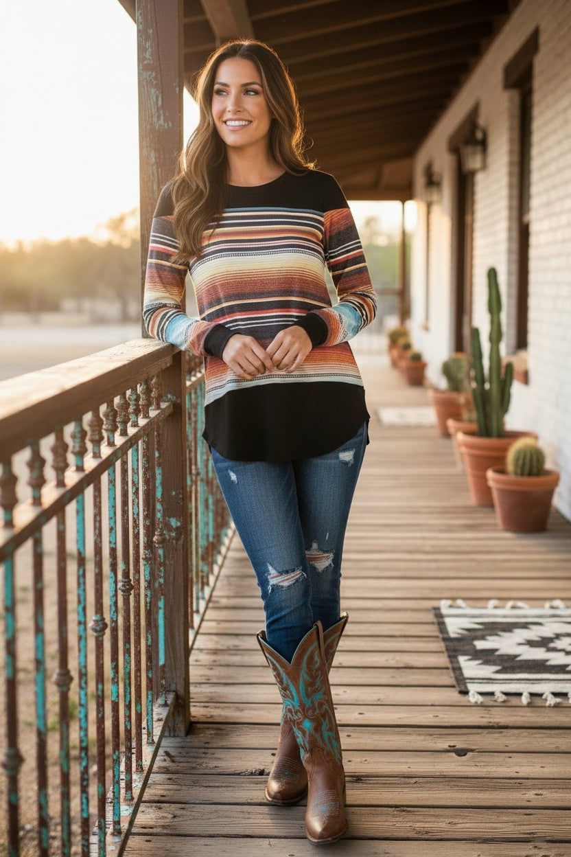 Los Alamos Serape Print Long Sleeve Top Made in America by Baha Ranch Western Wear - product image 3