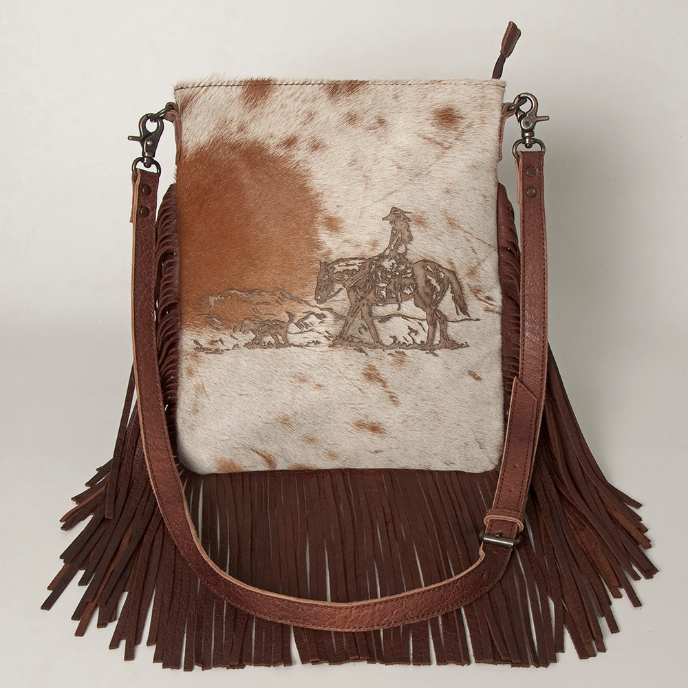 American Darling Messenger Hand Tooled Hair On Genuine Leather Western Women Bag Handbag Purse | Cute