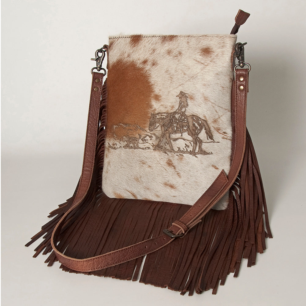 American Darling Messenger Hand Tooled Hair On Genuine Leather Western Women Bag Handbag Purse | Cute