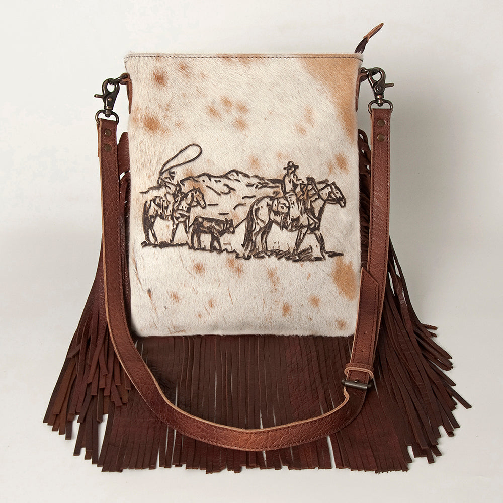 American Darling Messenger Hand Tooled Hair On Genuine Leather Western Women Bag Handbag Purse | Cute