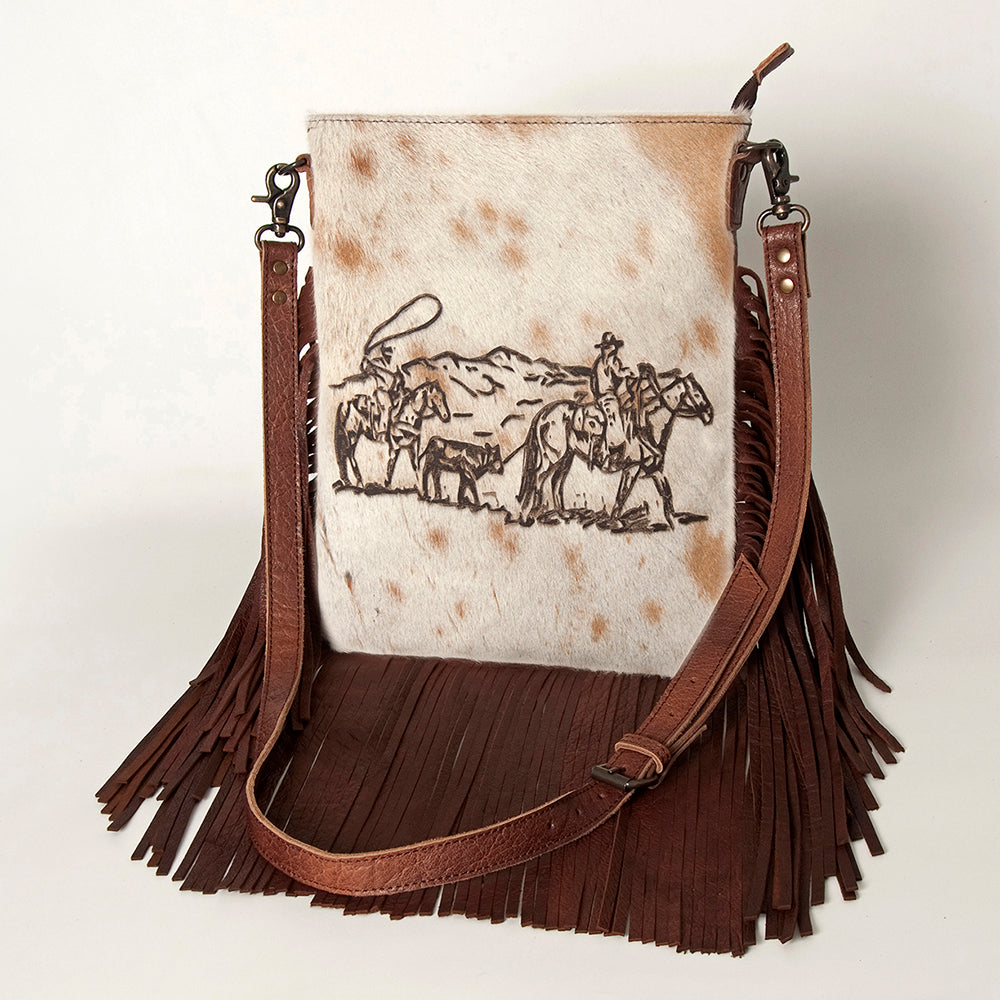 American Darling Messenger Hand Tooled Hair On Genuine Leather Western Women Bag Handbag Purse | Cute