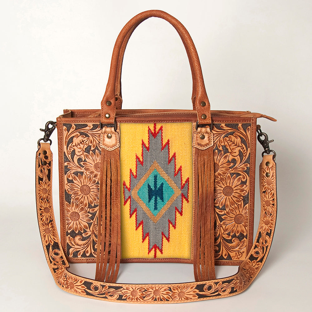 American Darling Briefcase Hand Tooled Saddle Blanket Genuine Leather