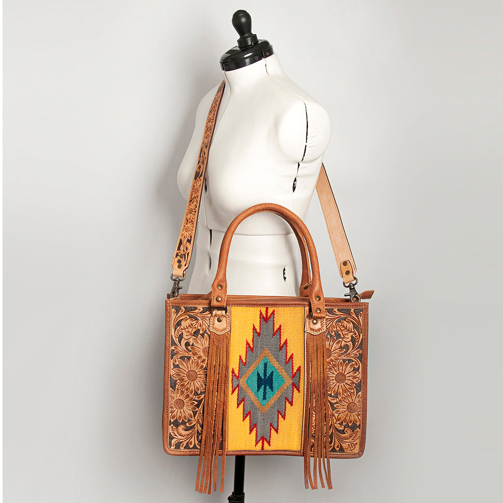 American Darling Briefcase Hand Tooled Saddle Blanket Genuine Leather