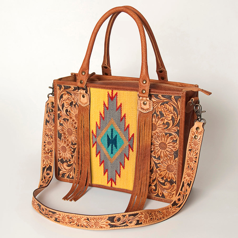 American Darling Briefcase Hand Tooled Saddle Blanket Genuine Leather