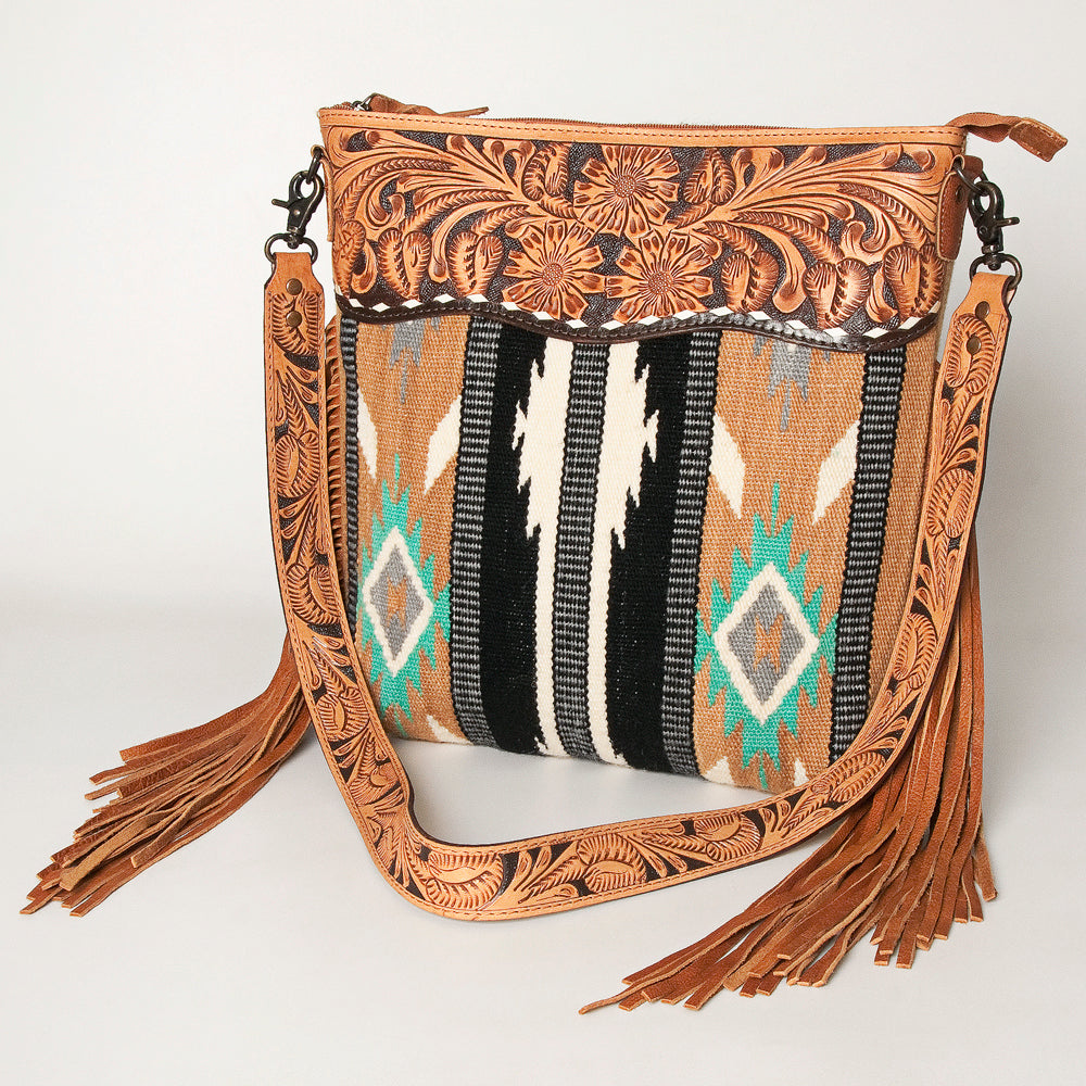 American Darling Signature Crossbody Hand Tooled Saddle Blanket Genuine Leather