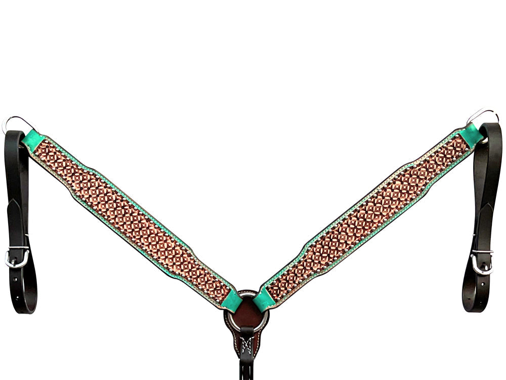 Bar H Equine Horse Genuine Leather Hand Tooled Breast Collar ,Headstall Brown