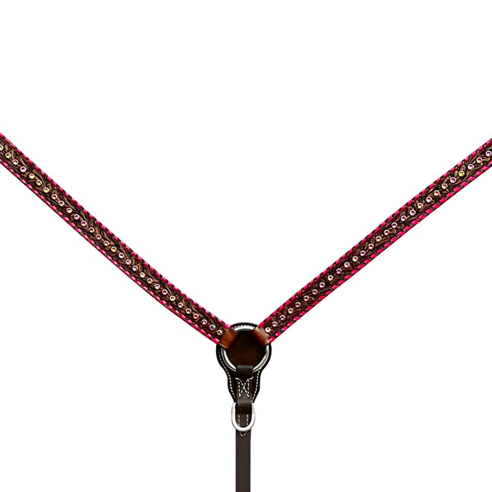 Bar H Equine Horse Genuine Leather Buckstitch Stud Breast Collar ,Headstall Brown