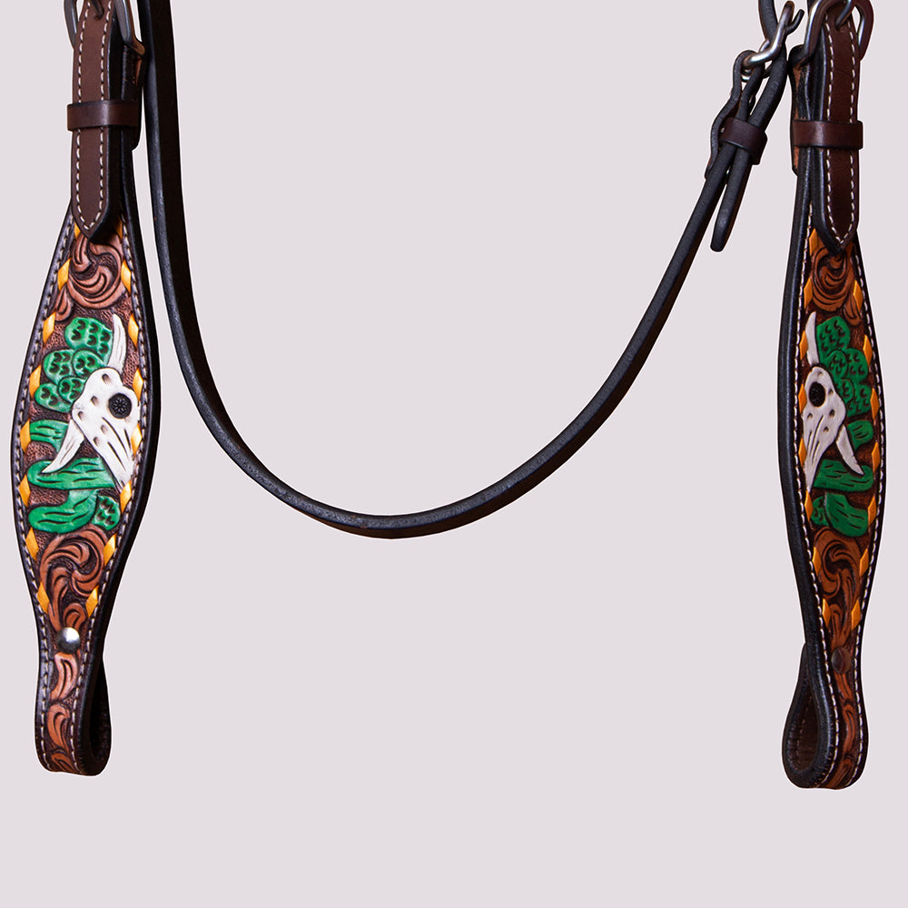 BAR H EQUINE Western Horse Floral Hand Painted Genuine Leather Headstall Brown