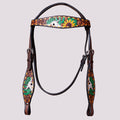 BAR H EQUINE Western Horse Floral Hand Painted Genuine Leather Headstall Brown