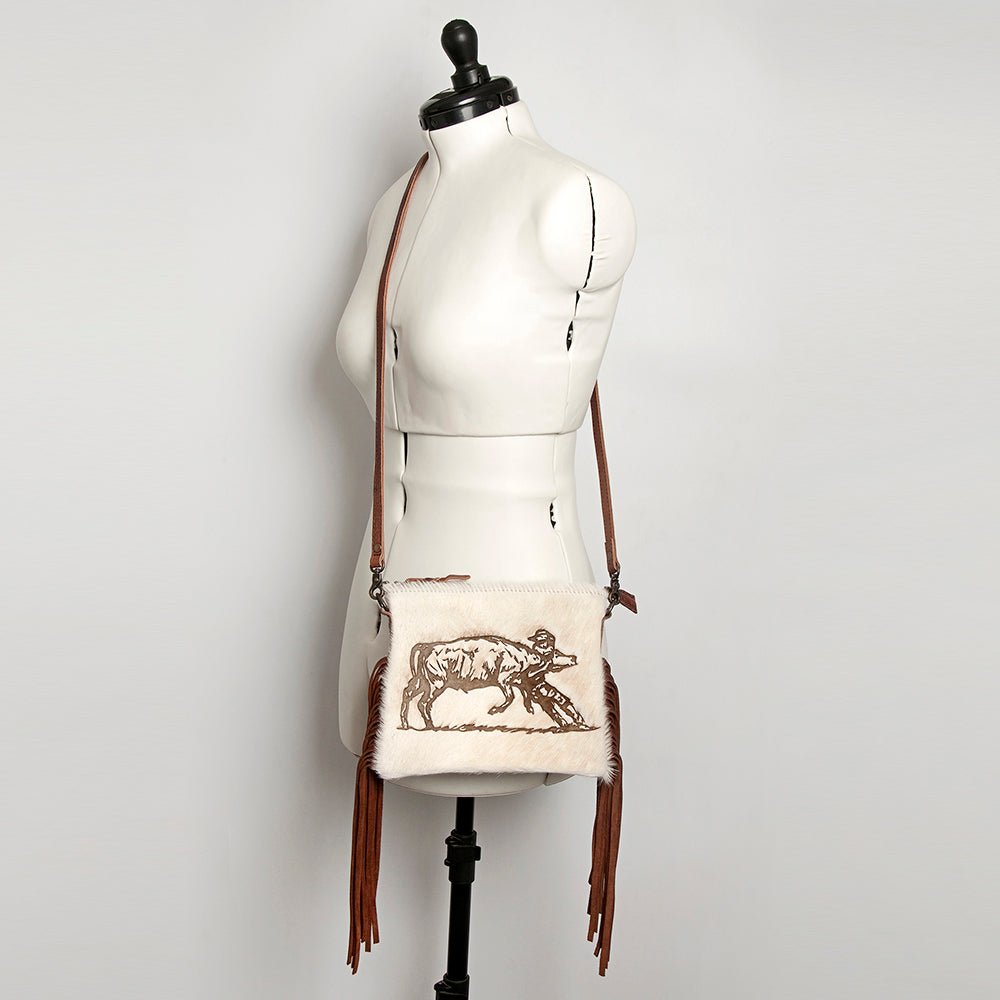 American Darling Western Small Crossbody Bag – Genuine Hair-On Cowhide Leather with Fringes, Adjustable Strap, Handcrafted in Texas
