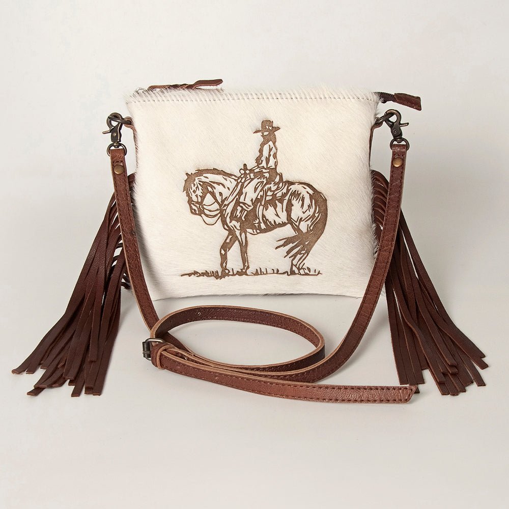 American Darling Western Small Crossbody Bag – Genuine Hair-On Cowhide Leather with Fringes, Adjustable Strap, Handcrafted in Texas