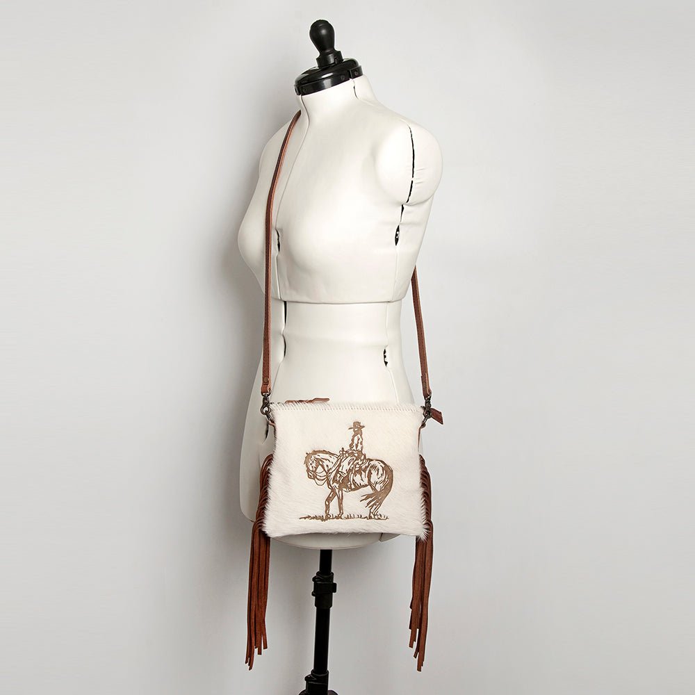 American Darling Western Small Crossbody Bag – Genuine Hair-On Cowhide Leather with Fringes, Adjustable Strap, Handcrafted in Texas