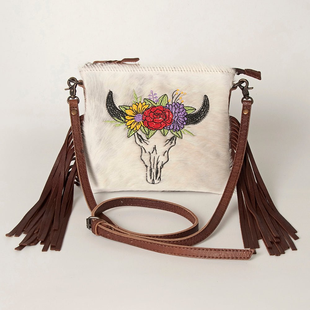 American Darling Western Small Crossbody Bag – Genuine Hair-On Cowhide Leather with Fringes, Adjustable Strap, Handcrafted in Texas