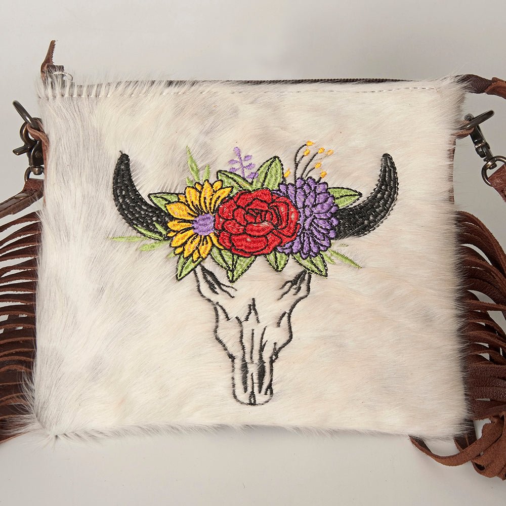 American Darling Western Small Crossbody Bag – Genuine Hair-On Cowhide Leather with Fringes, Adjustable Strap, Handcrafted in Texas