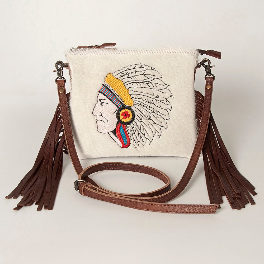 American Darling Western Small Crossbody Bag – Genuine Hair-On Cowhide Leather with Fringes, Adjustable Strap, Handcrafted in Texas