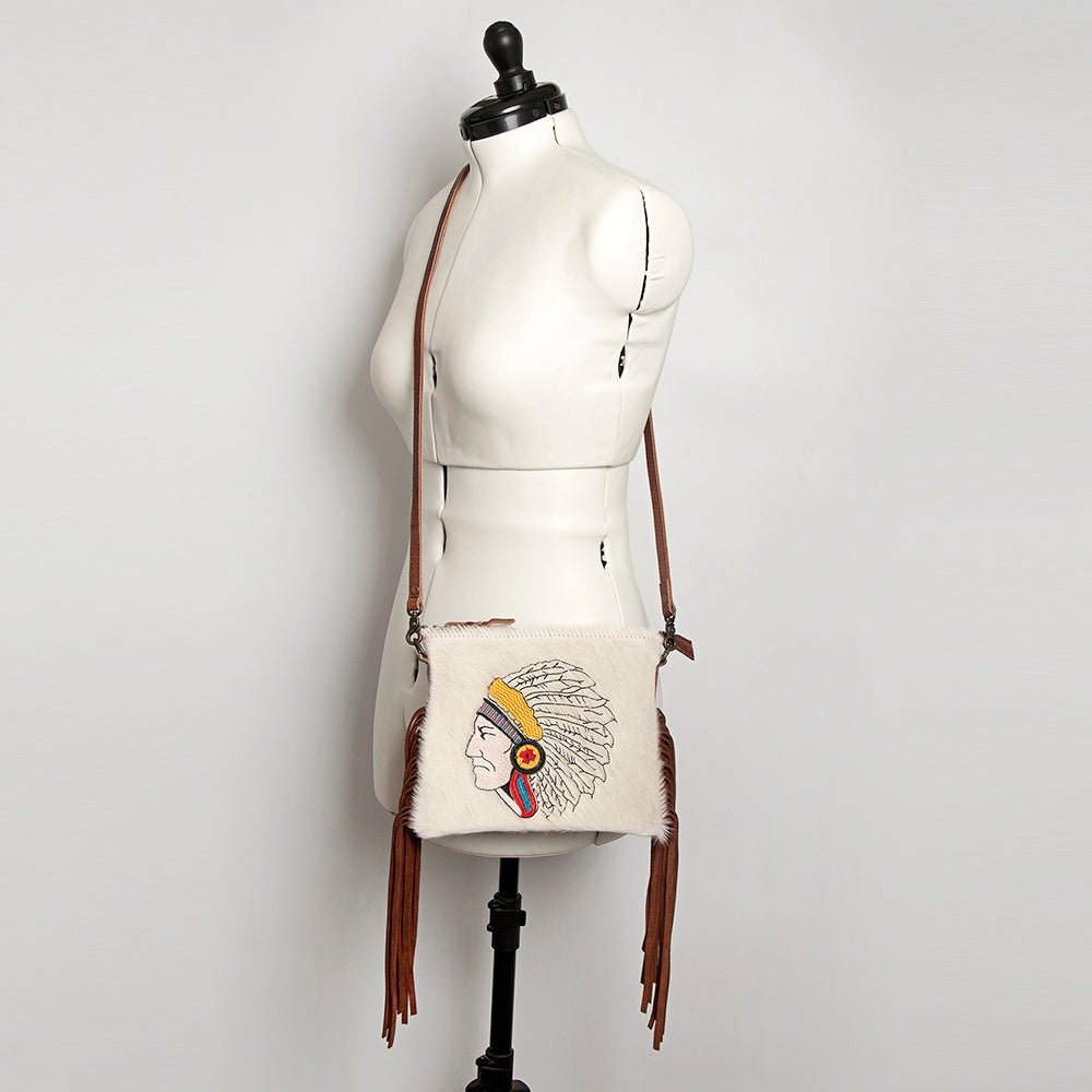 American Darling Western Small Crossbody Bag – Genuine Hair-On Cowhide Leather with Fringes, Adjustable Strap, Handcrafted in Texas