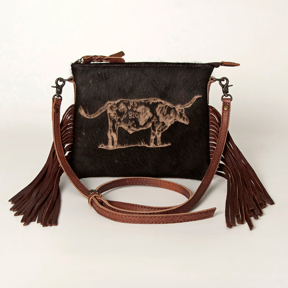 American Darling Western Small Crossbody Bag – Genuine Hair-On Cowhide Leather with Fringes, Adjustable Strap, Handcrafted in Texas