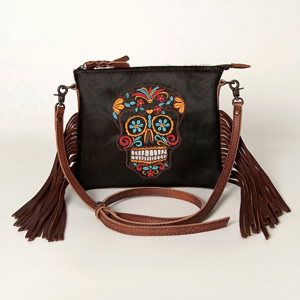 American Darling Western Small Crossbody Bag – Genuine Hair-On Cowhide Leather with Fringes, Adjustable Strap, Handcrafted in Texas