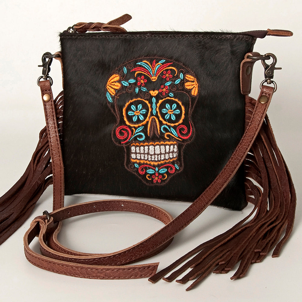 American Darling Western Small Crossbody Bag – Genuine Hair-On Cowhide Leather with Fringes, Adjustable Strap, Handcrafted in Texas
