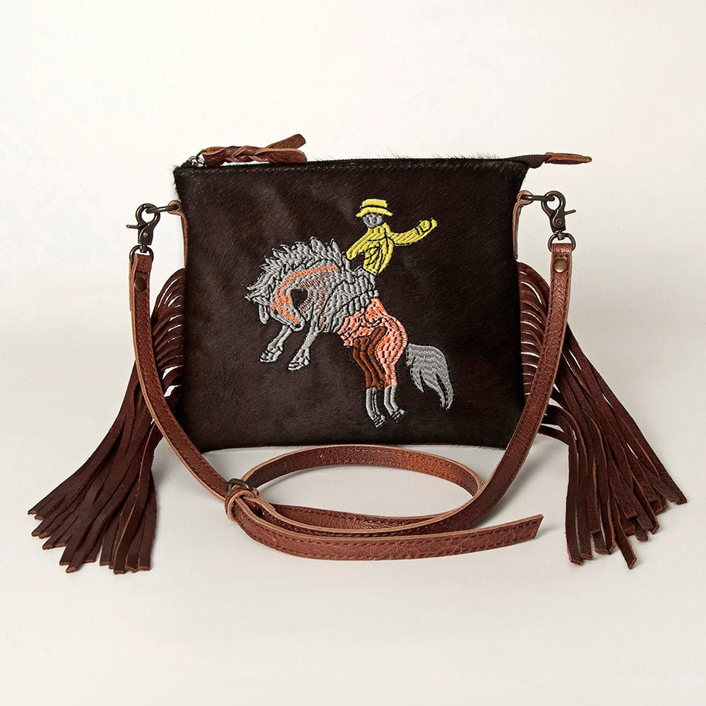 American Darling Western Small Crossbody Bag – Genuine Hair-On Cowhide Leather with Fringes, Adjustable Strap, Handcrafted in Texas