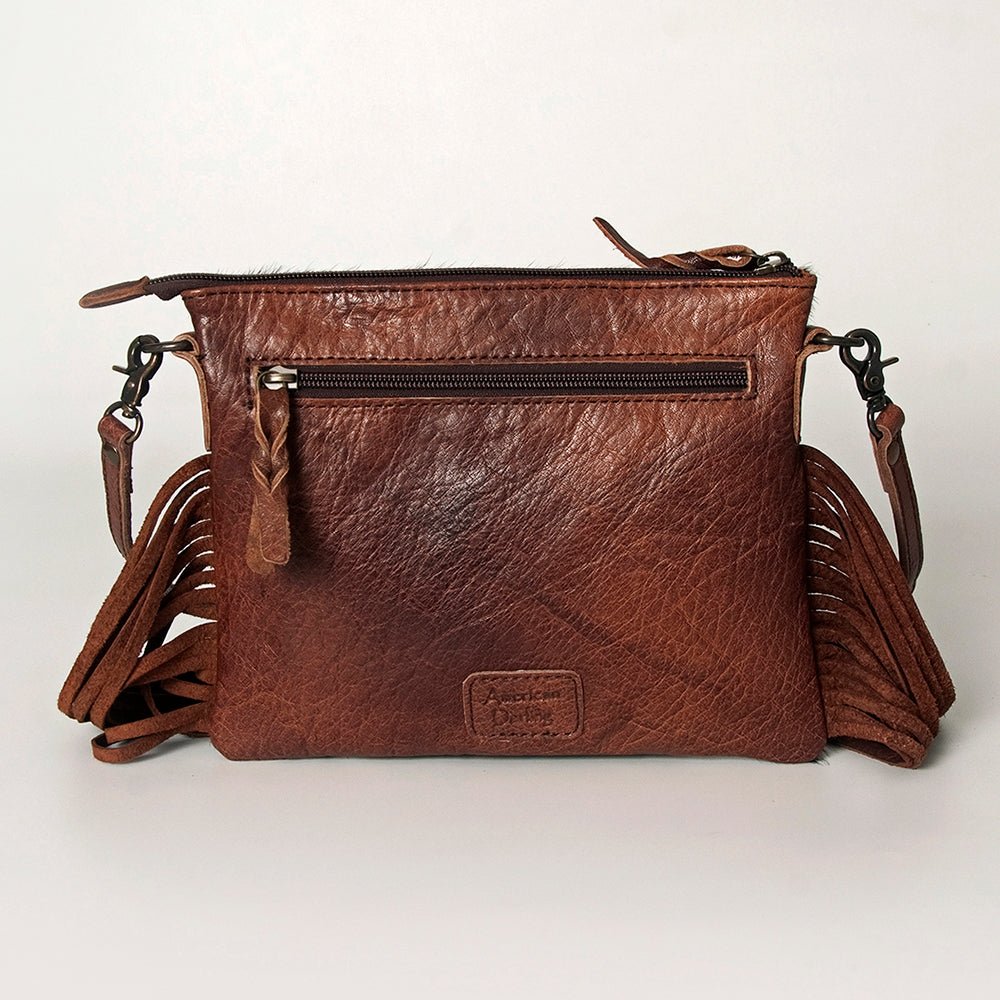 American Darling Western Small Crossbody Bag – Genuine Hair-On Cowhide Leather with Fringes, Adjustable Strap, Handcrafted in Texas