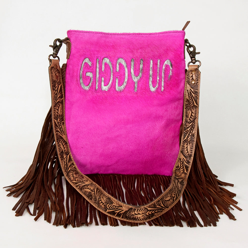 American Darling Messenger Hand Tooled Hair On Genuine Leather Western Women Bag Handbag Purse | Cute