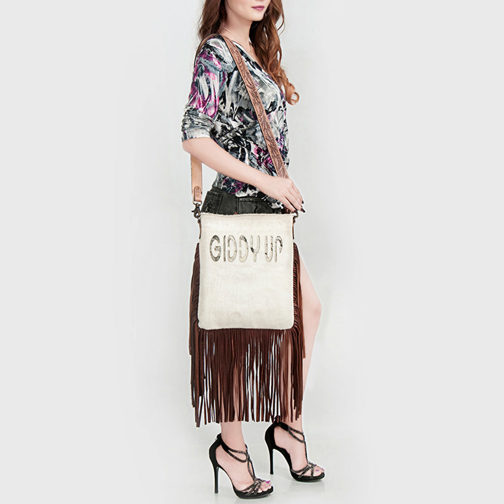 American Darling Messenger Hand Tooled Hair On Genuine Leather Western Women Bag Handbag Purse | Cute