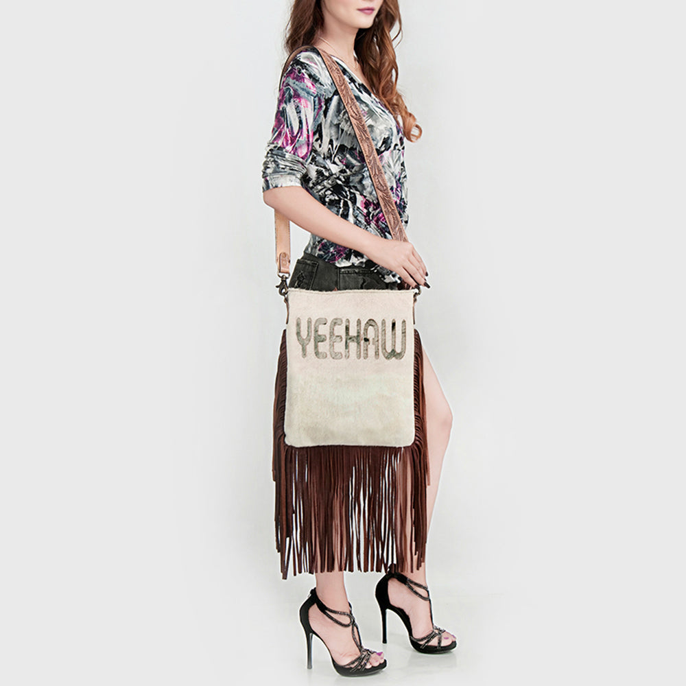 American Darling Messenger Hand Tooled Hair On Genuine Leather Western Women Bag Handbag Purse | Cute