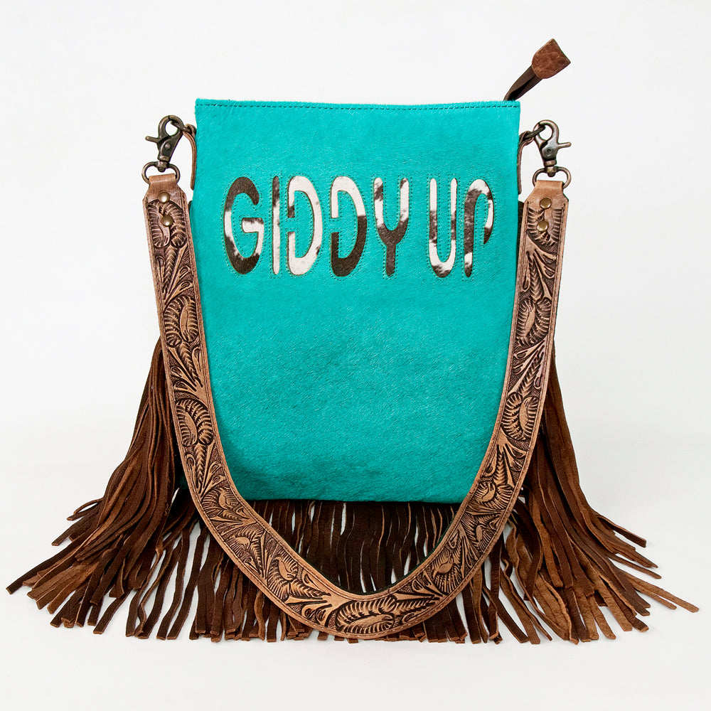 American Darling Messenger Hand Tooled Hair On Genuine Leather Western Women Bag Handbag Purse | Cute