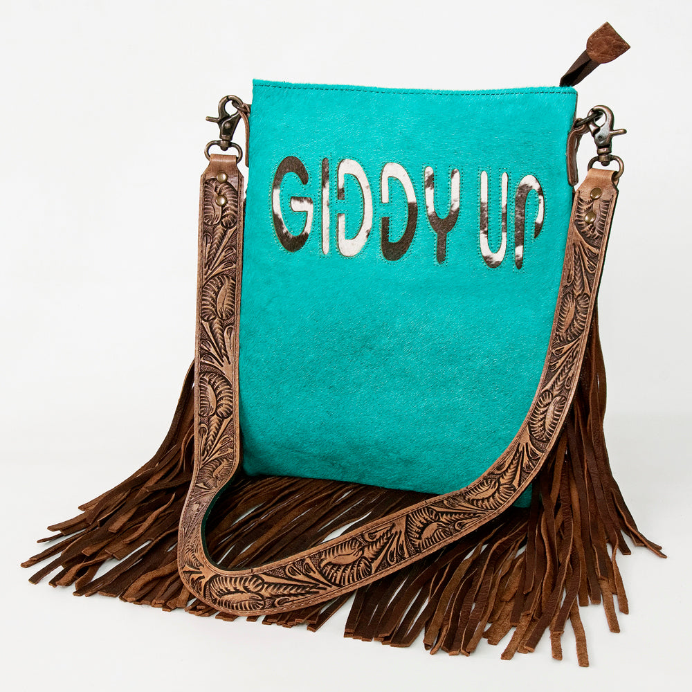 American Darling Messenger Hand Tooled Hair On Genuine Leather Western Women Bag Handbag Purse | Cute