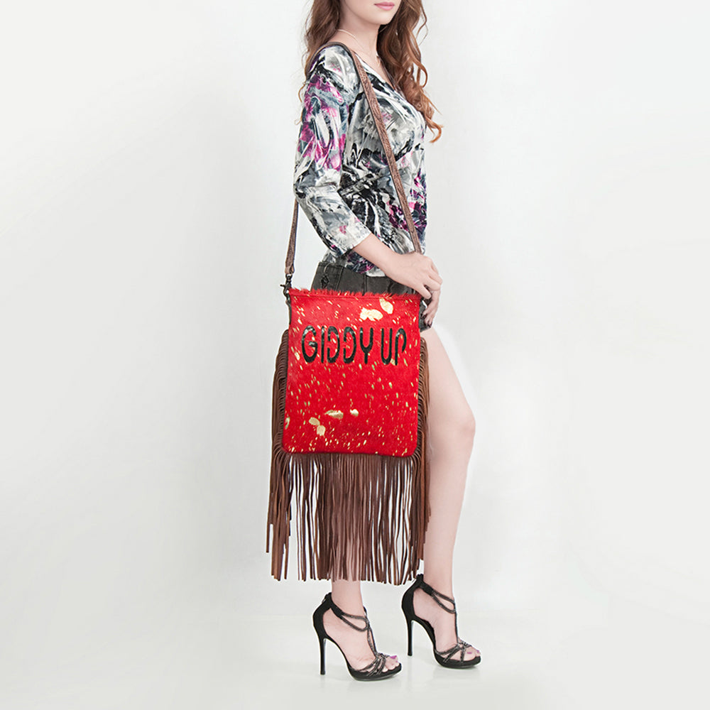 American Darling Messenger Hand Tooled Hair On Genuine Leather Western Women Bag Handbag Purse | Cute