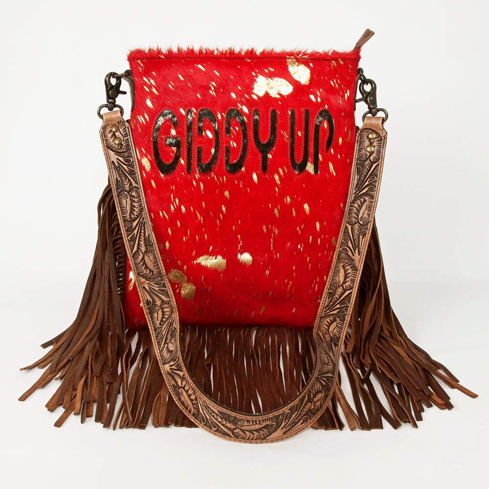 American Darling Messenger Hand Tooled Hair On Genuine Leather Western Women Bag Handbag Purse | Cute