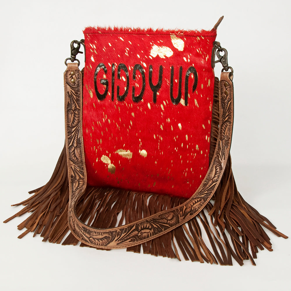 American Darling Messenger Hand Tooled Hair On Genuine Leather Western Women Bag Handbag Purse | Cute