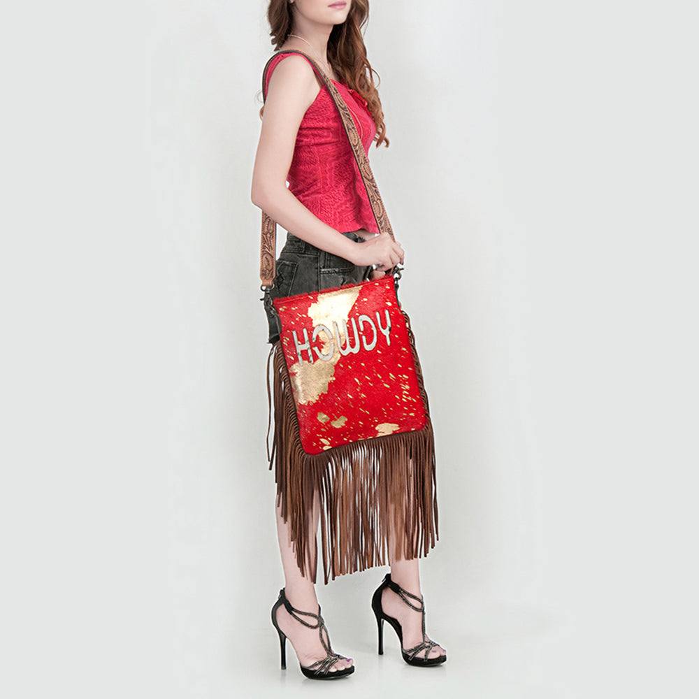 American Darling Messenger Hand Tooled Hair On Genuine Leather Western Women Bag Handbag Purse | Cute
