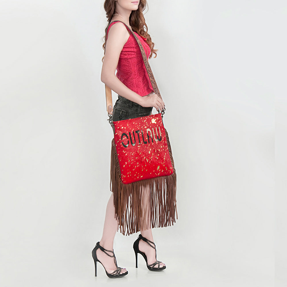 American Darling Messenger Hand Tooled Hair On Genuine Leather Western Women Bag Handbag Purse | Cute